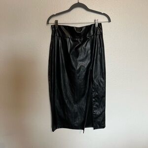 SHEIN Black Faux Leather High Waited Skirt with Slit - Size Large